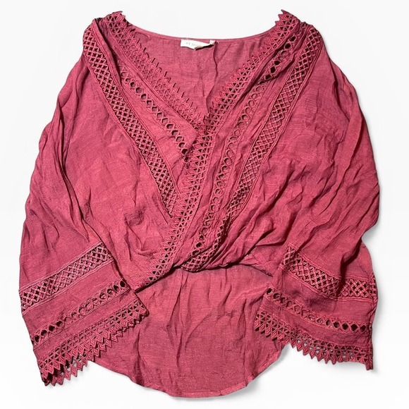 By Together Tops - By Together Rust Crochet Lace Surplice Bell Sleeve High Low Blouse Small Peasant